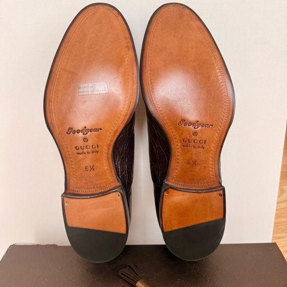 Gucci Exotic Caiman Crocodile Derby Shoes Brown Cap Toe Italy 6.5 New main image 8